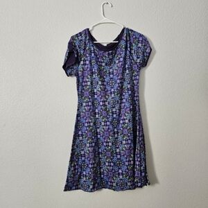 Purple Floral Pattern Women's Dress Sz M